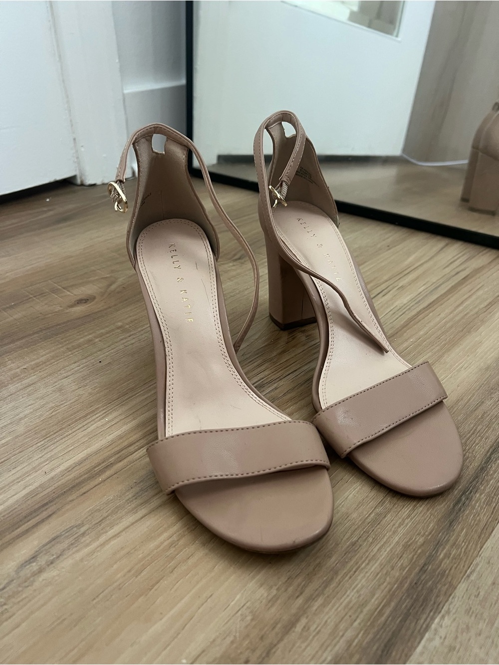 Kelly & Katie Taupe Ankle-Strap Block Heel Sandals